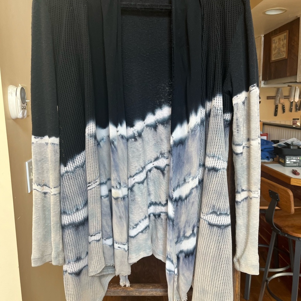 XCVI Black and Gray Tie-Dye Open Cardigan size M